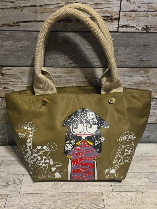 Marc Jacobs Handbags - Miss Marc By Marc Jacobs Olive Graphic Canvas Tote Bag with Cream Handles